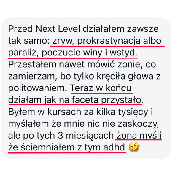 Opinia uczestnika o działaniu po trzech miesiącach w NEXT LEVEL