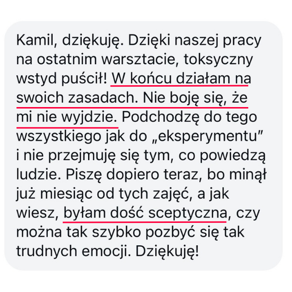 Opinia uczestniczki po warsztacie o toksycznym wstydzie